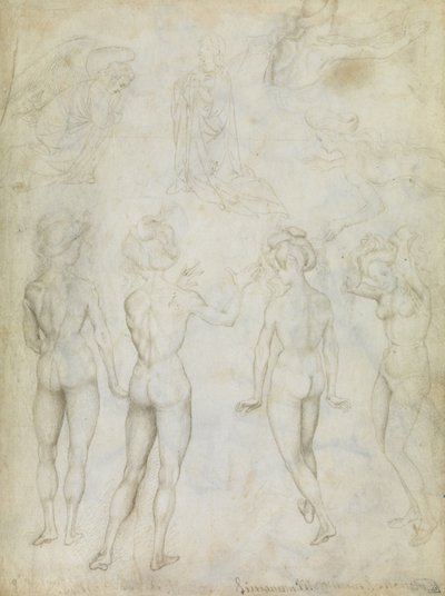 Vier Studien eines weiblichen Aktes, eine Verkündigung und zwei Studien einer schwimmenden Frau von Antonio Pisanello